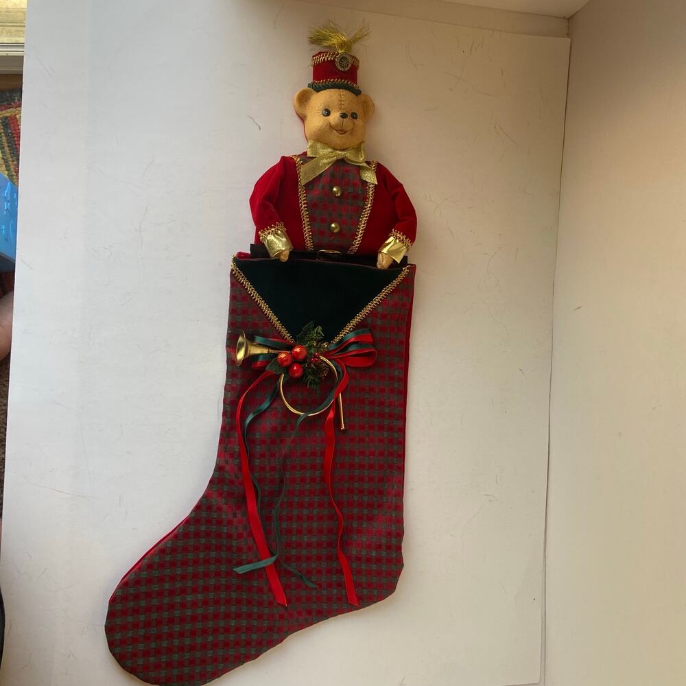 Traditions Holiday Stocking Teddy Bear Resin Vintage 3D Christmas Taiwan NOS